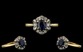 18ct Gold Attractive Diamond and Sapphire Set Cluster Ring, marked 18ct to interior of shank, the