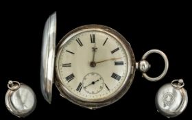 Edwardian Period 1902 - 1910 English Lever Sterling Silver Key-Wind Full Hunter Pocket Watch with