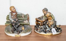 Two Capodimonte Figures, The Cobbler, signed and numbered to base, measures 9" tall x 10" wide,