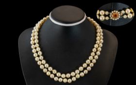 Antique Period - Good Quality Double Strand Cultured Pearl Necklace / Collar With a 9ct Gold Seed