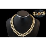 Antique Period - Good Quality Double Strand Cultured Pearl Necklace / Collar With a 9ct Gold Seed