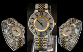 Cartier-Must-De 21 Ladies Superb 18ct Gold and Steel Wrist Watch.