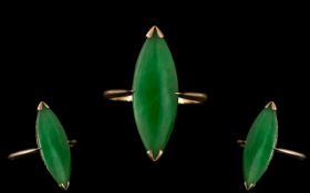 Antique Period - Good Quality 15ct Gold Jade Set Ring. Marked 15ct to Interior of Shank.