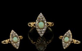 Antique Period - Attractive / Exquisite 18ct Gold Diamond and Opal Set Dress Ring.