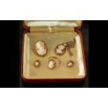 A Good Collection of 9ct Gold Cameo Set Jewellery ( Matching ) All with Full Hallmarks.