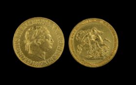George III Laurel Head St. George and Dragon 22ct Gold Full Sovereign - Date 1817.