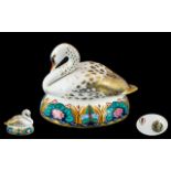 Royal Crown Derby Hand Painted Ceramic Paperweight ' Swan ' Large. Gold Stopped, Date 1996.
