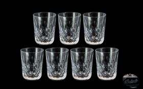 Waterford Signed Set of 7 Cut Cystal Drinking Glasses with ' Lisamore ' Design. c.1980's.