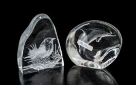 Two Mats Jonasson Swedish Glass Paperweights. Two paperweights by the Swedish artist Mats