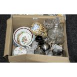 Mixed Box of Collectables. Includes Glass Decanter, Glasses, Small Dishes, Some Minton Ware etc.