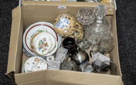 Mixed Box of Collectables. Includes Glass Decanter, Glasses, Small Dishes, Some Minton Ware etc.