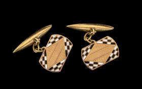 A Pair Of Antique 9ct Gold Gents Cufflinks The Enamelled Chequered Fronts With Chain Links And