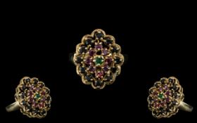 Ladies Attractive Designer 9ct Gold Emerald Sapphire and Ruby Stone SEt Cluster Ring full hallmark