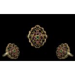Ladies Attractive Designer 9ct Gold Emerald Sapphire and Ruby Stone SEt Cluster Ring full hallmark