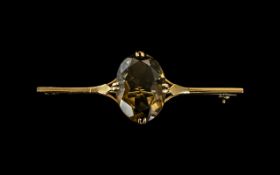 Ladies - 9ct Gold Attractive Designed Single Stone Smoky Topaz Set Brooch. Full Hallmark for 9.375.