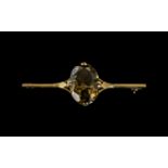 Ladies - 9ct Gold Attractive Designed Single Stone Smoky Topaz Set Brooch. Full Hallmark for 9.375.