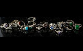 Collection of 16 Stone Set Dress Rings, some silver, assorted designs and sizes.