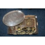 Box of Decorative Horse Brasses, together with a Sheffield plate tray.