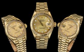 Rolex 18ct Gold - Ladies President Oyster Perpetual Day - Just Automatic Chronometer Wrist Watch.
