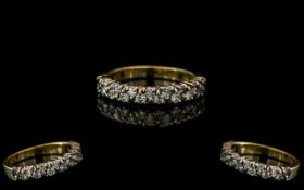 18ct Gold - Attractive Diamond Set Half Eternity Ring. The Diamonds of Good Colour and Clarity.