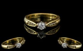 Ladies 18ct Gold Attractive Single Stone Diamond Set Ring. Marked 18ct to Interior of Shank.