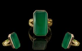 Antique Period - Superb 18ct Gold Green Jade Set Ring, Marked 18ct Gold to Interior of Shank.