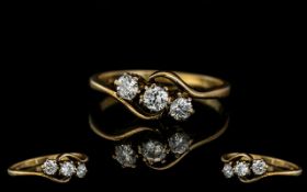 18ct Yellow Gold - Attractive 3 Stone Diamond Set Ring. Marked 18ct to Interior of Shank. The 3