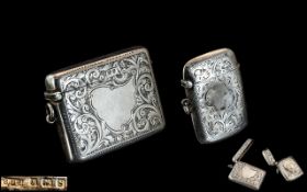 Early 20th Century Sterling Silver Hinged Vesta Case, Vacant Cartouche with Chased Floral