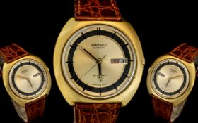 Seiko - 21 Jewels 7006-8020 Gold Tone on Steel Gents 1970's Automatic Wrist Watch with Day - Date