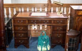 Leather Topped Twin Pedestal Desk, with central drawer,