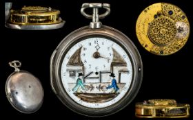 George III - Signed and Superb Sterling Silver - Verge / Cylinder Pair Cased Pocket Watch by Sam