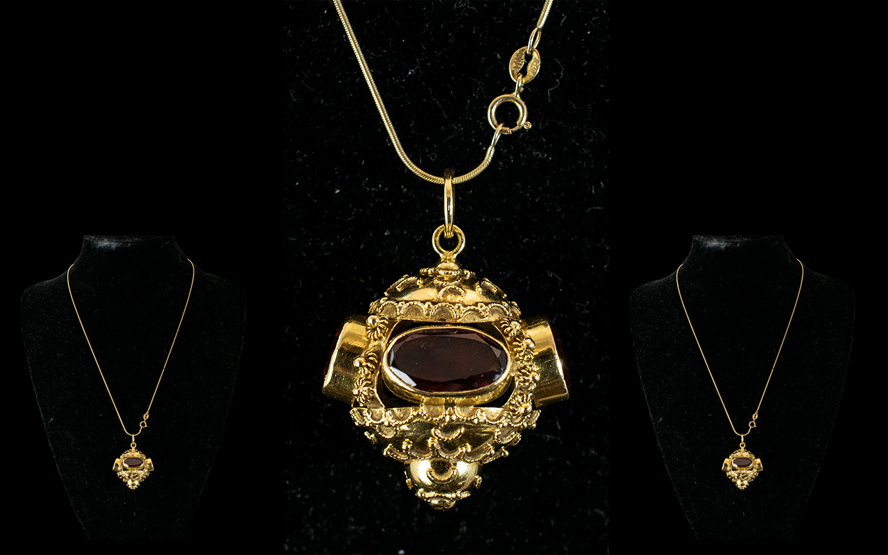 Antique Period - Finely Worked Ornate 18ct Gold Novelty Stone Set Lantern Fob / Charm. Marked 750.