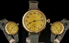 American Watch Co Eligin - Seven Jewels Double Roller 9ct Gold Mechanical Ladies Wrist Watch.