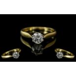 Ladies 18ct Gold Attractive Single Stone Diamond Set Ring. The Round Brilliant Cut Diamond of