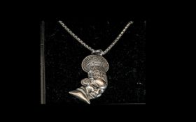 Candida Vintage Sterling Silver Necklace on a 16'' chain, beautifully depicted traditional African