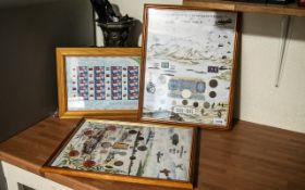 War Interest - Two Framed World War II 50th Anniversary Pictures, depicting planes, parachutes,