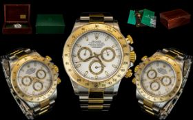 Rolex ' Daytona ' Gents Oyster Perpetual 18ct Gold and Steel Chronometer - Cosmograph Wrist Watch.