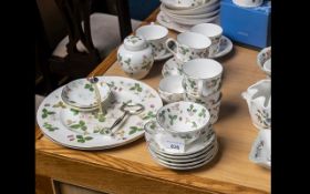 Wedgwood 'Wild Strawberry' Bone China Tea Set, comprising 8 cups, 9 saucers, two-tier cake plate,