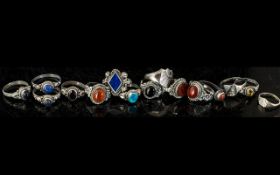 Collection of 15 Dress Rings, some silver, mostly stone set, various shapes and designs.