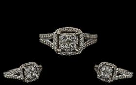 Ladies Contemporary Designed 10ct White Gold Diamond Set Dress Ring attractive design, full hallmark