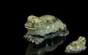 Chinese 19th Century Jade Figure of a Large Toad, In a Resting Position, In Chinese Culture.