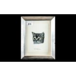 Steven Townsend Original Watercolour of a Cat, dated 1982, image measures 4.5" x 6.5".