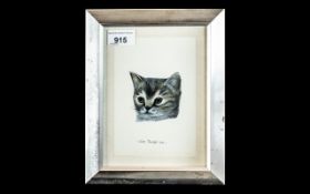 Steven Townsend Original Watercolour of a Cat, dated 1982, image measures 4.5" x 6.5".