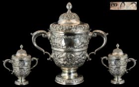 Irish 19th Century - Impressive and Superb Sterling Silver Lidded Twin Handle Trophy Cup,