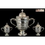 Irish 19th Century - Impressive and Superb Sterling Silver Lidded Twin Handle Trophy Cup,