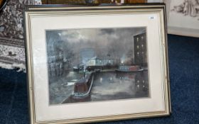 Original Pastel By Tom Brown entitled 'Gasworks Basin', mounted framed and glazed with original