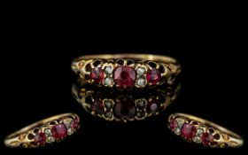 Antique Period - Attractive 18ct Gold Ruby & Diamond Set Ring, gallery setting, marked 18ct to