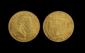 George III Laurel Head and Shield Back 22ct Gold Half Sovereign - Date 1817.