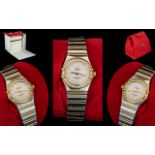 Omega - Constellation Ladies 18ct Gold and Steel Diamond Set Wrist Watch.