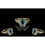 Ladies 9ct Gold Attractive Aquamarine and Diamond Set Ring. Full Hallmark to Interior of Shank.